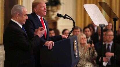 טראמפ ונתניהו בהצגת דיל המאה, ינואר 2020. | גטי אימג'ס