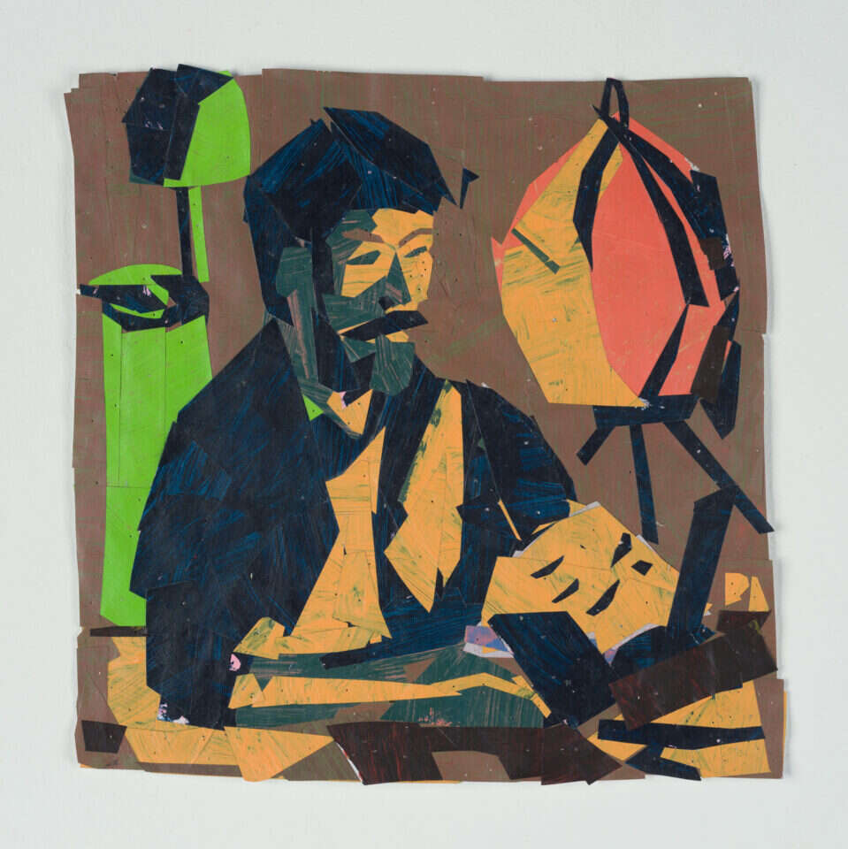 לדידו של מורקמי, כתיבה היא כמו נגרות. רותם עמיצור, קולאז' נייר צבוע