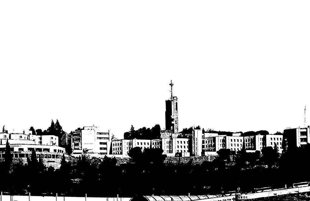 "משטח בטון אחד גדול". האוניברסיטה העברית בהר הצופים. | שאטרסטוק "משטח בטון אחד גדול". האוניברסיטה העברית בהר הצופים. | שאטרסטוק