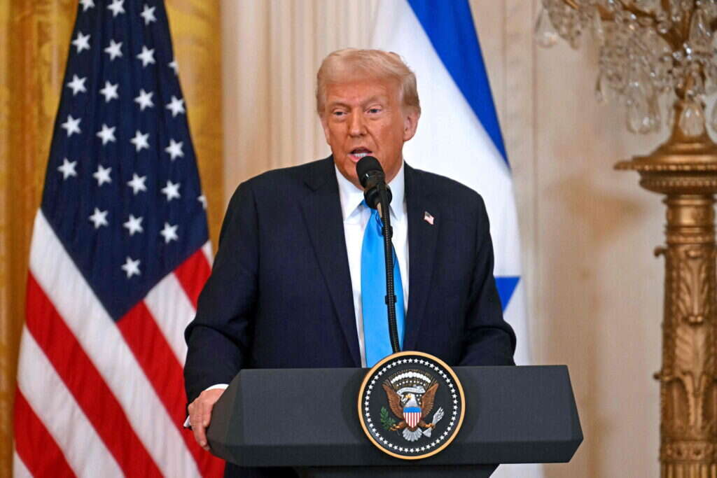 נשיא ארה"ב דונלד טראמפ, במסיבת העיתונאים עם ראש הממשלה נתניהו בבית הלבן. | AFP