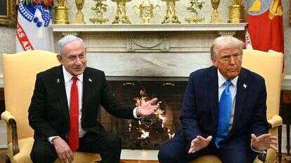 טראמפ ונתניהו במסיבת העיתונאים בבית הלבן, ביום שלישי. | EPA