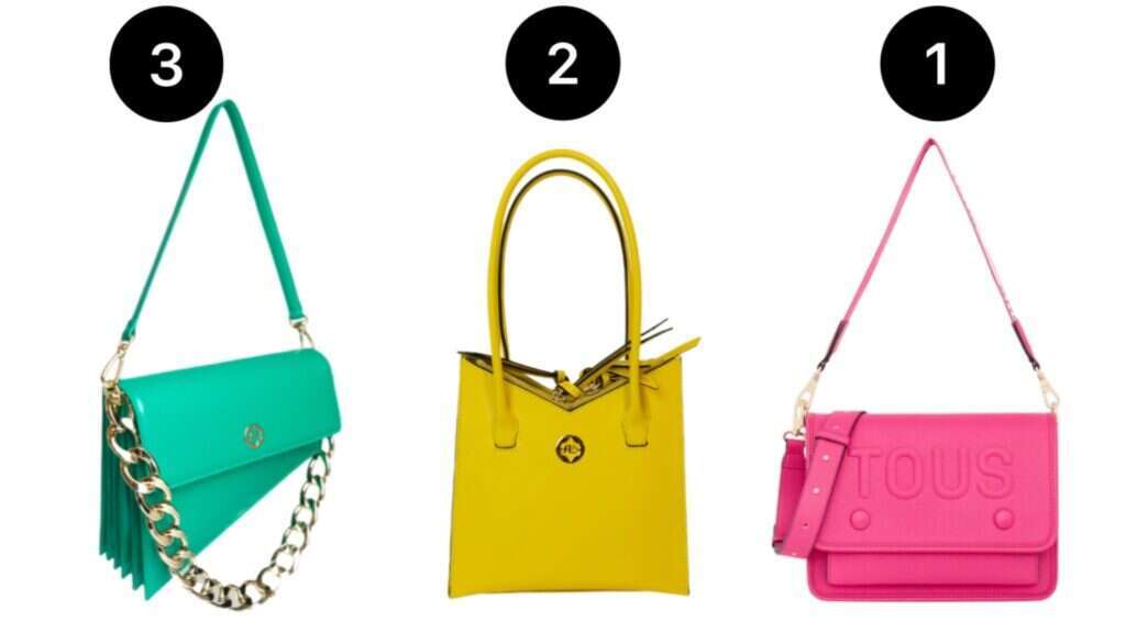 תיקים בצבעי ניאון  1) תיק של TOUS. | יח"צ  2) תיק של Sara Battaglia לבוטיק מימוזה.