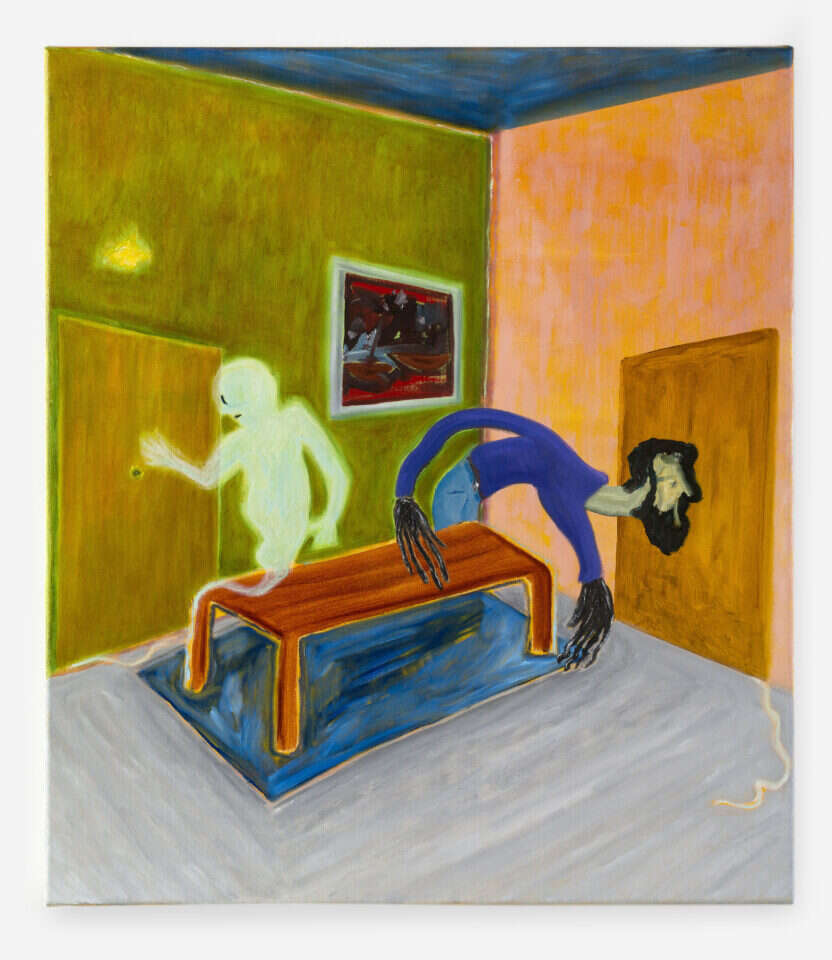 שי יחזקאלי, דפיקה בדלת, שמן על בד, 2022. באדיבות האמן וגלריה שלוש