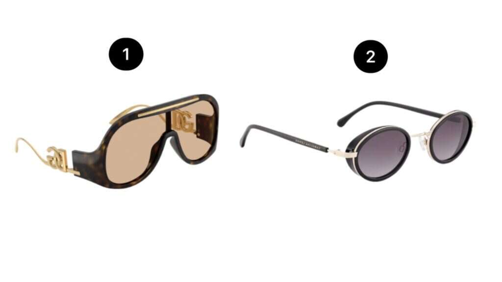 1) משקפי דולצ'ה וגבאנה. 1,709 שקל. | יחצ חול 2) משקפי קרולינה למקה ברלין. 280 שקל.