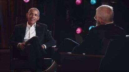 ברק אובמה ודייויד לטרמן. | מסך ברק אובמה ודייויד לטרמן. | מסך