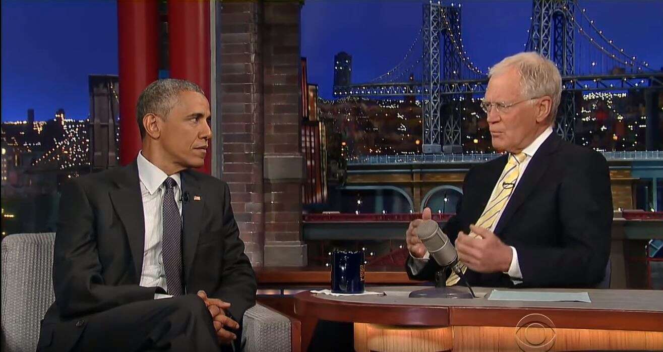 דייויד לטרמן בראיון עבר עם אובמה. | מסך דייויד לטרמן בראיון עבר עם אובמה. | מסך