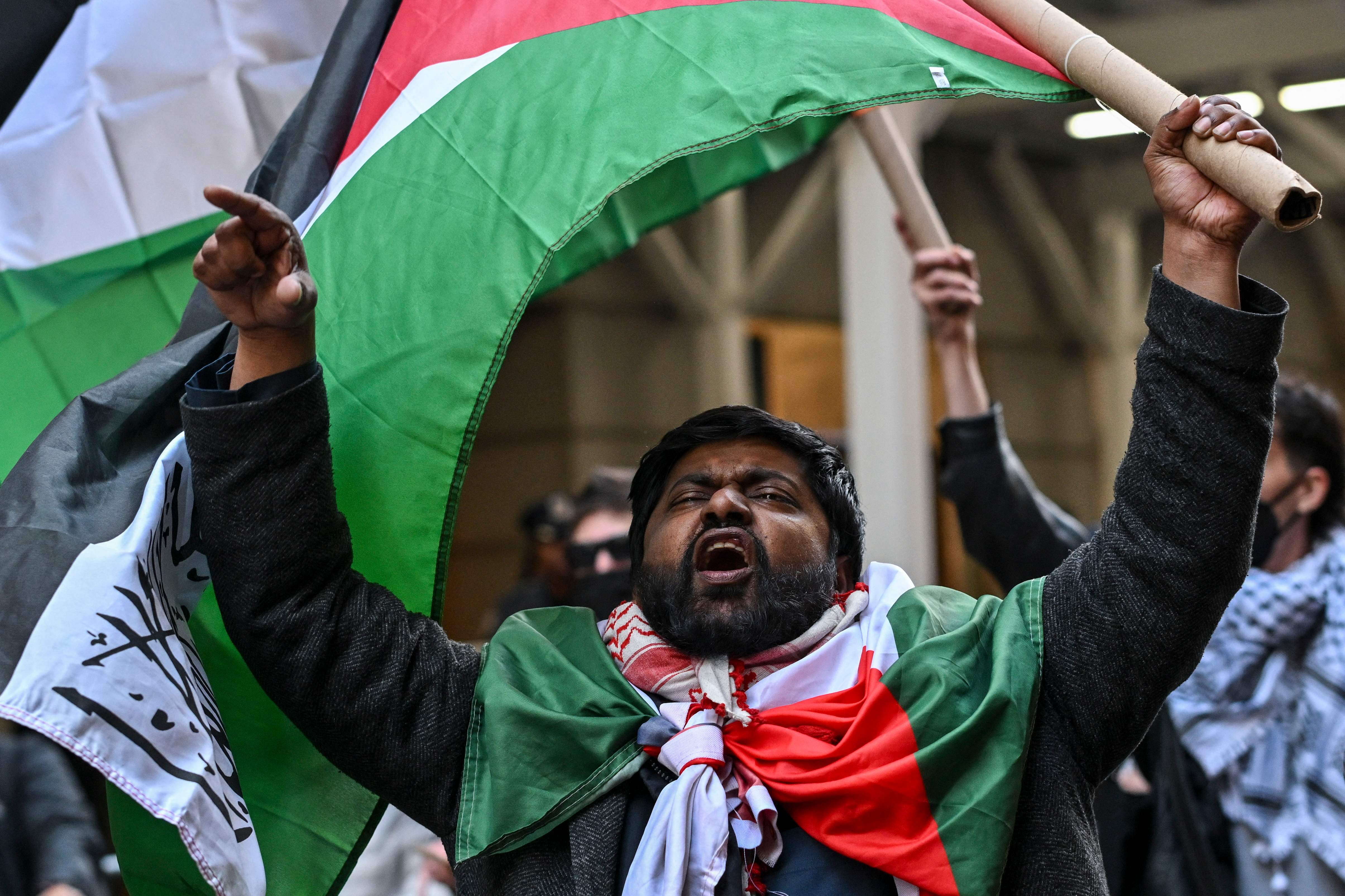 הפגנה פרו פלסטינית בניו יורק | ANGELA WEISS / AFP הפגנה פרו פלסטינית בניו יורק | ANGELA WEISS / AFP