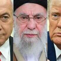עם כלביא: הנשיא טראמפ, מנהיג איראן חמינאי, ראש ממשלת ישראל נתניהו | AFP
