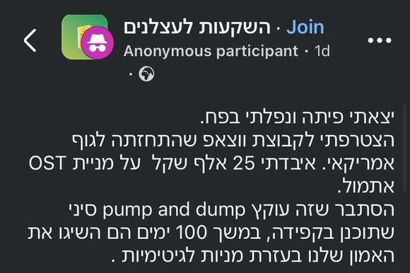 ישראלי שנפל בפח, בקבוצת הפייסבוק השקעות לעצלנים | צילום מסך