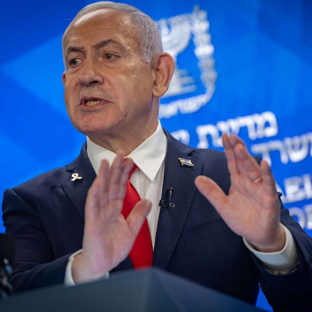 נתניהו במסיבת עיתונאים | יונתן זינדל, פלאש 90