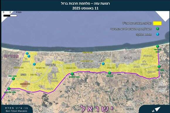 מפת רצועת עזה, אוגוסט 2025 | בן ציון מקלס מפת רצועת עזה, אוגוסט 2025 | בן ציון מקלס