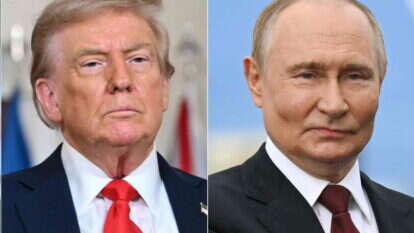 מימין לשמאל: נשיא רוסיה ולדימיר פוטין, נשיא ארה"ב דונלד טראמפ ונשיא אוקראינה וולודימיר זלנסקי | AFP