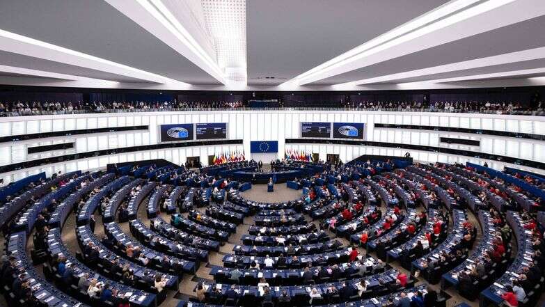 EU Commission President Ursula von der Leyen gives her annual State of the Union address during a plenary session at the European Parliament in Strasbourg, eastern France, on September 10, 2025. (Photo by SEBASTIEN BOZON / AFP)