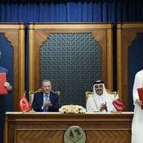 נשיא טורקיה רג'פ טאיפ ארדואן ואמיר קטאר תמים בן חמד אאל ת'אני, | AFP