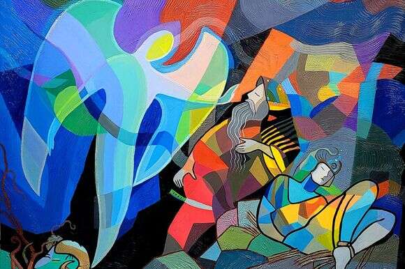 שמעון קונטרז'י, עקדת יצחק, שמן על בד, 2022 שמעון קונטרז'י, עקדת יצחק, שמן על בד, 2022