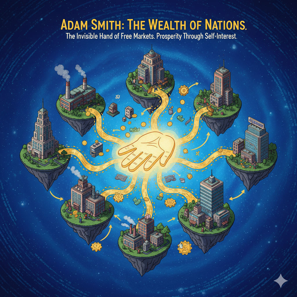 "עושר העמים והכלכלה הקפיטליסטית" לפי אדם סמית' | נוצר באמצעות Gemini AI