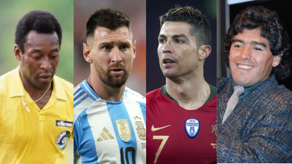 מימין לשמאל: דייגו מראדונה, כריסטיאנו רונאלדו, ליונל מסי ופלה | AFP, AP, גטי אימג'ס מימין לשמאל: דייגו מראדונה, כריסטיאנו רונאלדו, ליונל מסי ופלה | AFP, AP, גטי אימג'ס