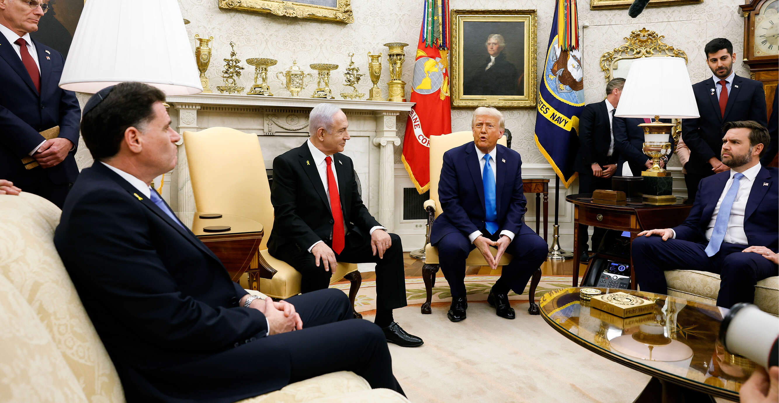 דרמר עם טראמפ ונתניהו בבית הלבן, פברואר 2025 | גטי אימג'ס