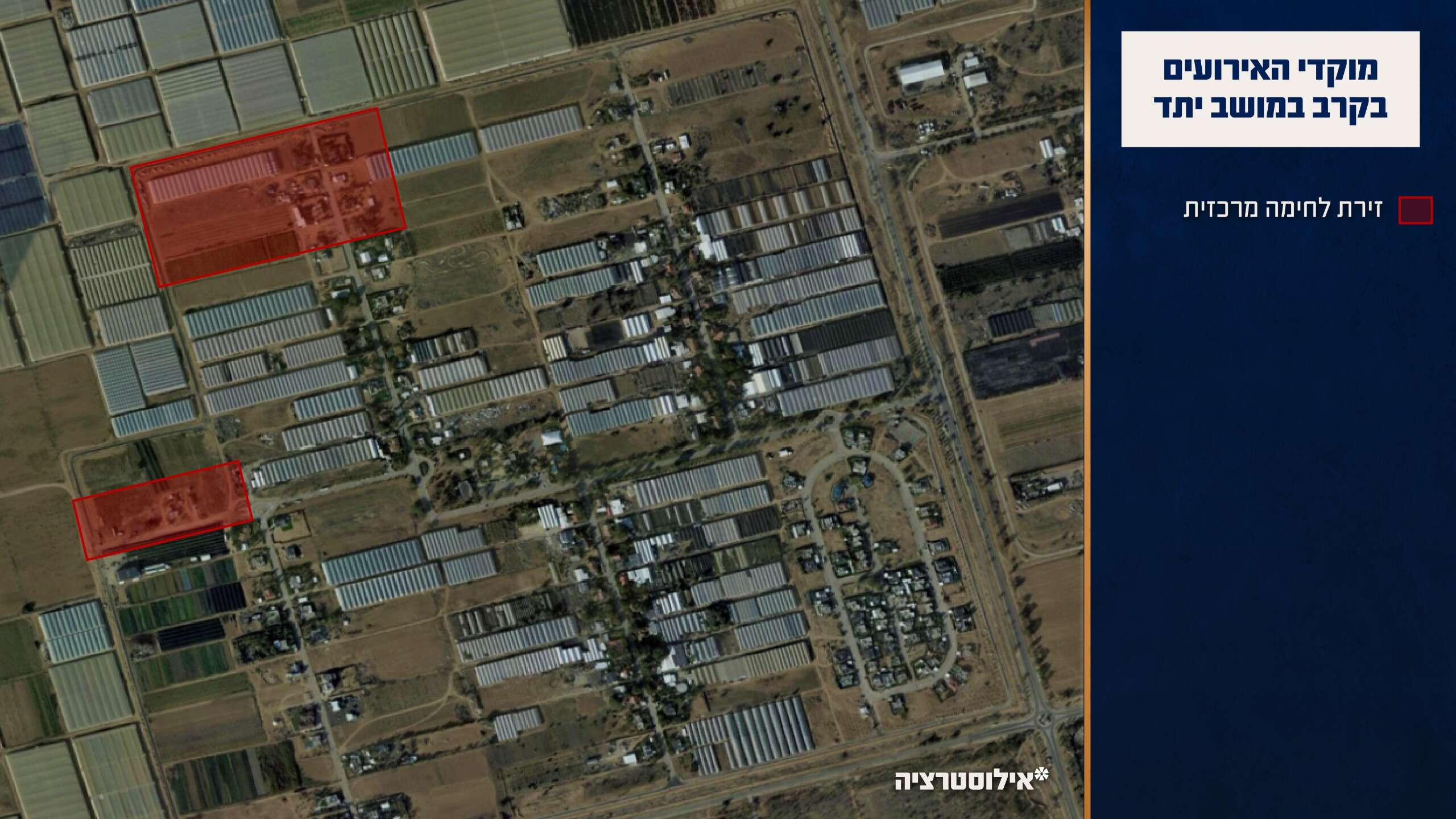 מוקדי האירועים בקרב במושב יתד | דובר צה"ל מוקדי האירועים בקרב במושב יתד | דובר צה"ל