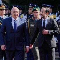 נשיא לבנון ג'וזף עאון ונשיא קפריסין ניקוס כריסטודולידס בטקס חתימת ההסכם | AP