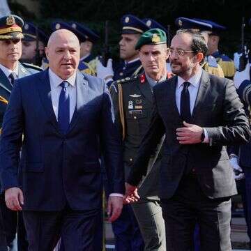 נשיא לבנון ג'וזף עאון ונשיא קפריסין ניקוס כריסטודולידס בטקס חתימת ההסכם | AP