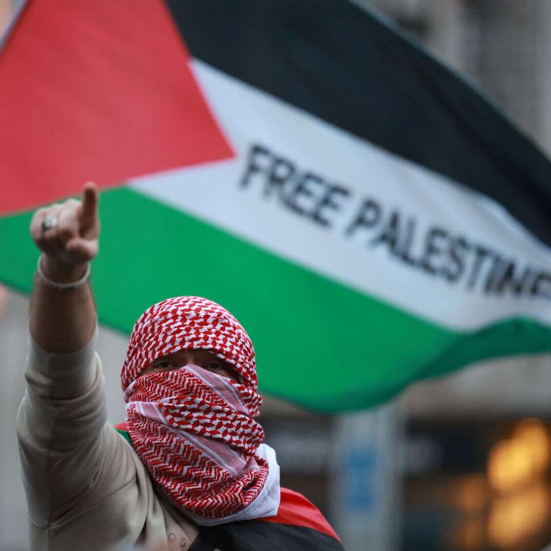 מפגין פרו פלסטיני | EPA/CLEMENS BILAN מפגין פרו פלסטיני | EPA/CLEMENS BILAN