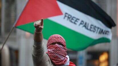 מפגין פרו פלסטיני | EPA/CLEMENS BILAN מפגין פרו פלסטיני | EPA/CLEMENS BILAN