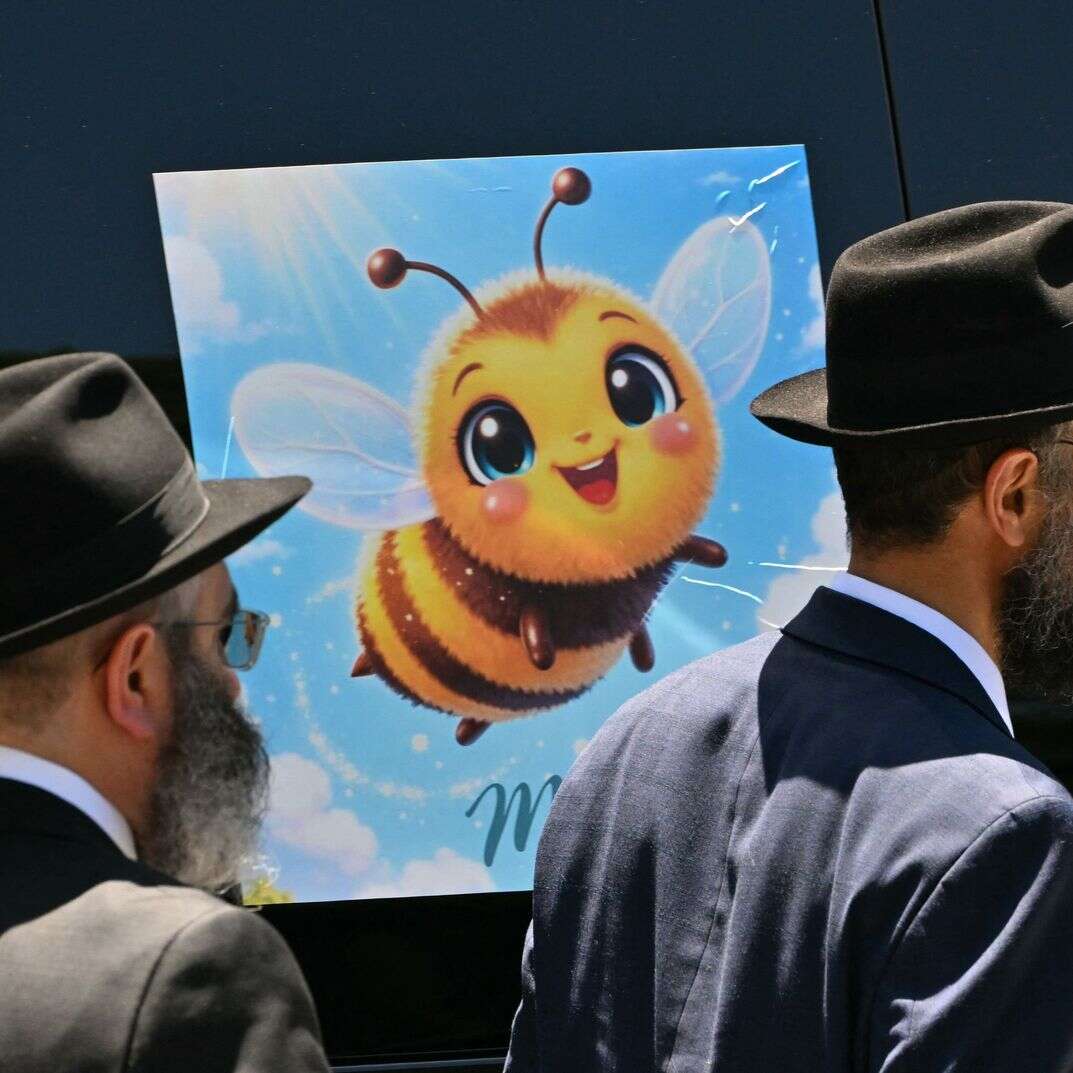 מדבקת דבורה המתייחסת למטילדה בת ה-10, שנהרגה בפיגוע הירי בחוף בונדי | סעיד חאן / AFP מדבקת דבורה המתייחסת למטילדה בת ה-10, שנהרגה בפיגוע הירי בחוף בונדי | סעיד חאן / AFP