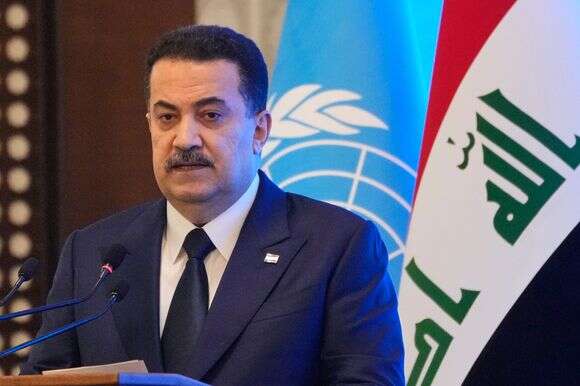 ראש ממשלת עיראק, מוחמד שיעה אל-סודאני, נואם במהלך אירוע לציון סיום המשימה הפוליטית של האו"ם בבגדד | AP/האדי מיזבן
