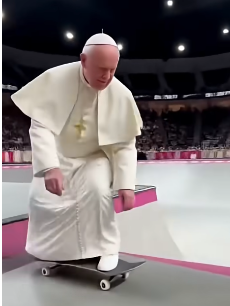 אפיפיור על סקייטבורד: סרטוני AI מציתים ויכוח עולמי