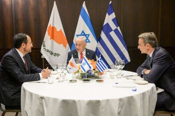 ראש הממשלה בנימין נתניהו, ראש ממשלת יוון קיריאקוס מיצוטאקיס ונשיא קפריסין ניקוס כריסטודולידיס בפגישה משותפת בירושלים | מעיין טואף / לע״מ