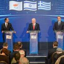 ראש הממשלה בנימין נתניהו, ראש ממשלת יוון קיריאקוס מיצוטאקיס ונשיא קפריסין ניקוס כריסטודולידיס בהצהרה משותפת בירושלים | מעיין טואף / לע״מ