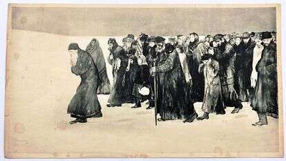 הפך לדימוי איקוני של סבלות היהודים. הציור "גלות" מאת שמואל הירשנברג, שנוצר בעקבות פרעות קישינב | Kunstverlag "Phonix", Leo Winz, Berlin בהוצאת רפרודוקציה הפך לדימוי איקוני של סבלות היהודים. הציור "גלות" מאת שמואל הירשנברג, שנוצר בעקבות פרעות קישינב | Kunstverlag "Phonix", Leo Winz, Berlin בהוצאת רפרודוקציה