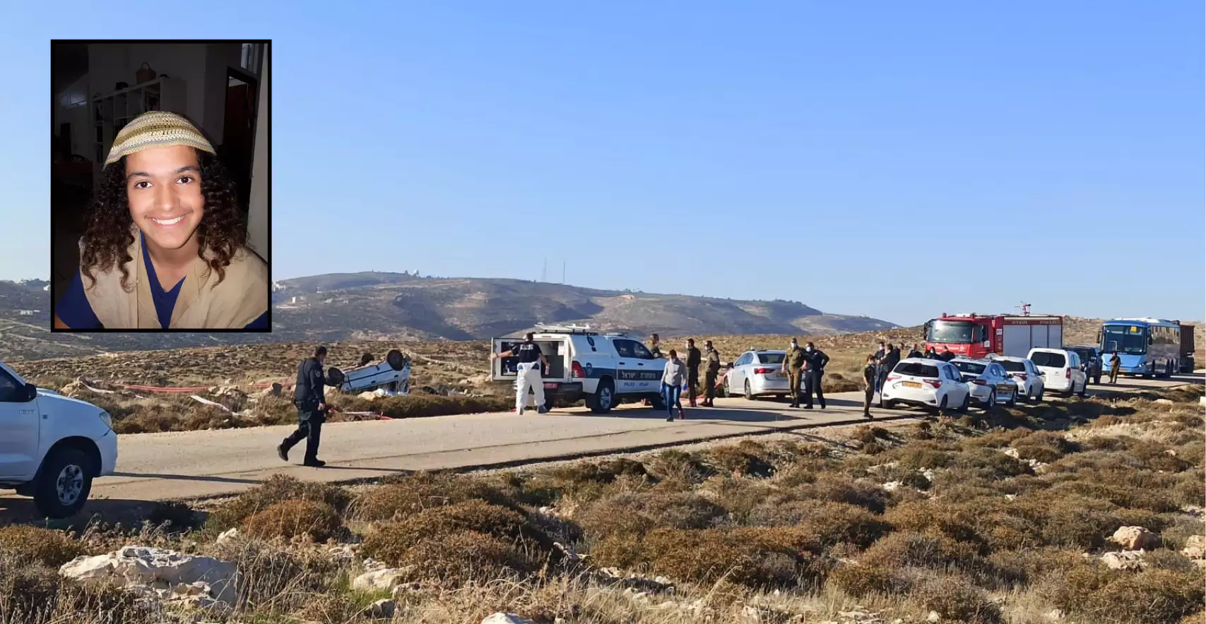 אהוביה סנדק ז"ל | "נהרג פה ילד - לפחות תעשו משפט, תבררו". המכונית ההפוכה בזירת מותו של אהוביה סנדק ז"ל | צילום באדיבות המשפחה | TPS