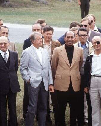 מנהיגי ארה"ב, ישראל ומצרים במהלך המשא ומתן לשלום בקמפ־דייויד, 1978 | איי.אף.פי