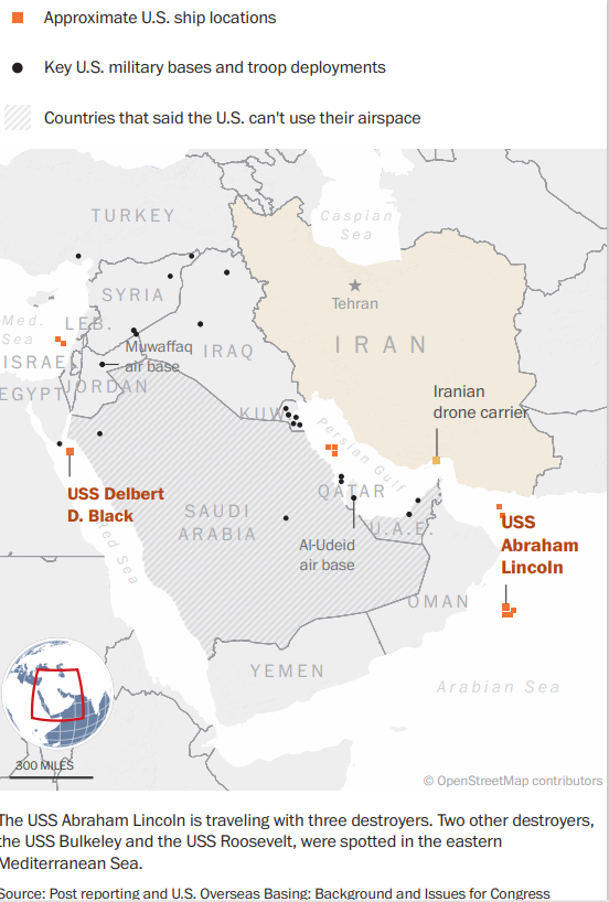 פריסת הכוחות האמריקניים במזרח התיכון | הוושינגטון פוסט