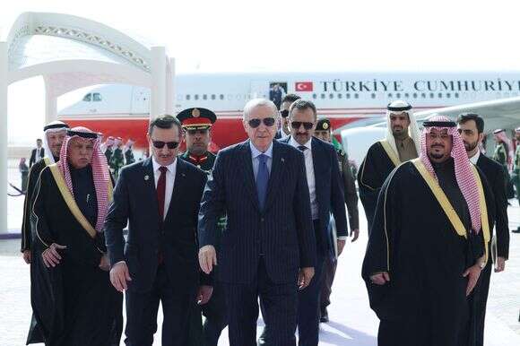 נשיא טורקיה רג'פ טאיפ ארדואן עם נחיתתו בריאד, סעודיה, אתמול | AP