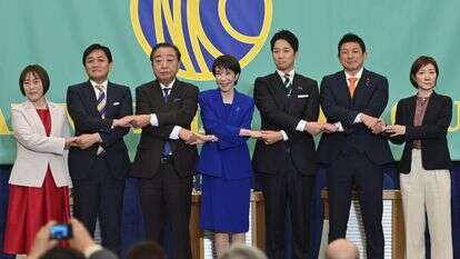 מנהיגי מפלגות השלטון והאופוזיציה ביפן מצטלמים במהלך עימות במועדון העיתונות הלאומי של יפן לפני הבחירות בטוקיו | דיוויד מארויל/פול, AP,