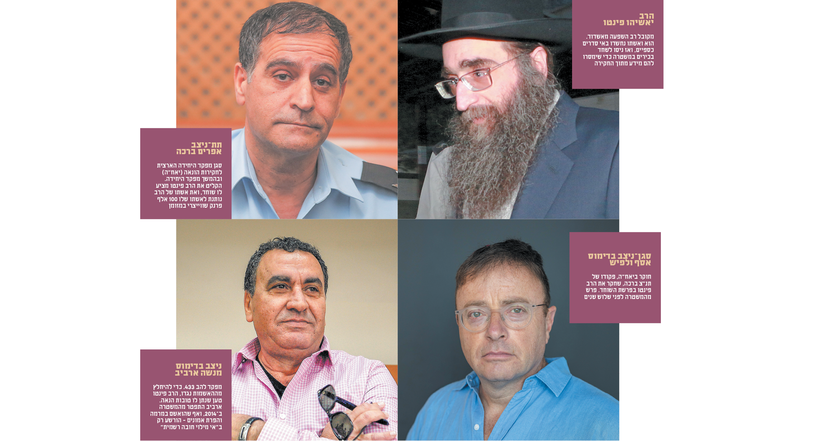 הרב יאשיהו פינטו | תת־ניצב  אפרים ברכה | סגן־ניצב בדימוס אסף ולפיש | ניצב בדימוס  מנשה ארביב | רוי עלימה, הדס פרוש - פלאש 90