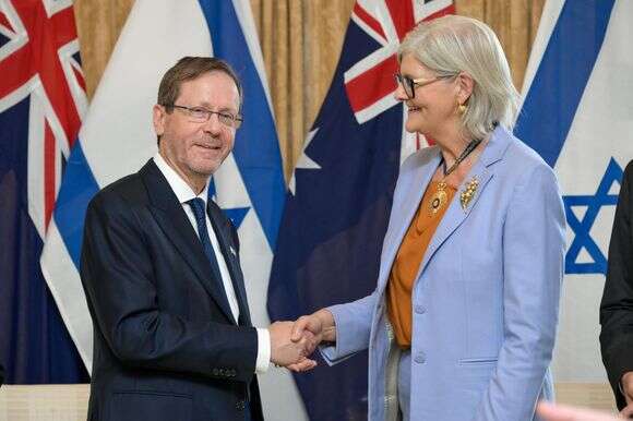 נשיא המדינה, יצחק הרצוג, בפגישתו עם המושלת הכללית של אוסטרליה, סם מוסטין | מעיין טואף, לע"מ