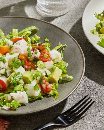 סביצ'ה הליבוט עם עגבנייה ואבוקדו | טום מקורקל עבור הוושינגטון פוסט; עיצוב אוכל מאת ג'ינה ניסטיקו עבור הוושינגטון פוסט