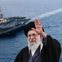 עלי חמינאי וברקע נושאת המטוסים האמריקנית "אברהם לינקולן", שנמצאת כעת במזרח התיכון | AFP עלי חמינאי וברקע נושאת המטוסים האמריקנית "אברהם לינקולן", שנמצאת כעת במזרח התיכון | AFP