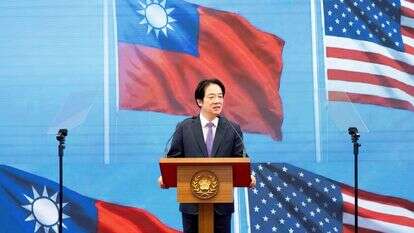 נשיא טייוואן לאי צ'ינג-טה נואם במהלך מסיבת עיתונאים בנושא "שותפות שגשוג כלכלי בין טייוואן לארה"ב" בטאיפיי | משרד הנשיאות של טייוואן באמצעות AP