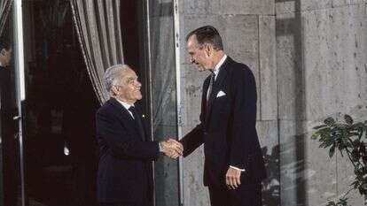 מבט מקראי על ההווה. שמיר ובוש בוועידת מדריד | גטי אימג'ס