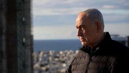 ראש ממשלת ישראל בנימין נתניהו נואם נאום מגג הקריה בתל אביב | EPA/AVI OHAYON/GPO