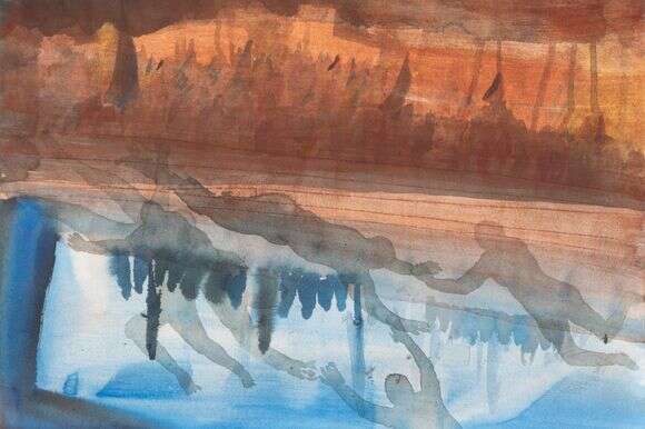 רחל קיני, "התקהלות", צבעי מים, דיו ופיגמנט על נייר, 2025