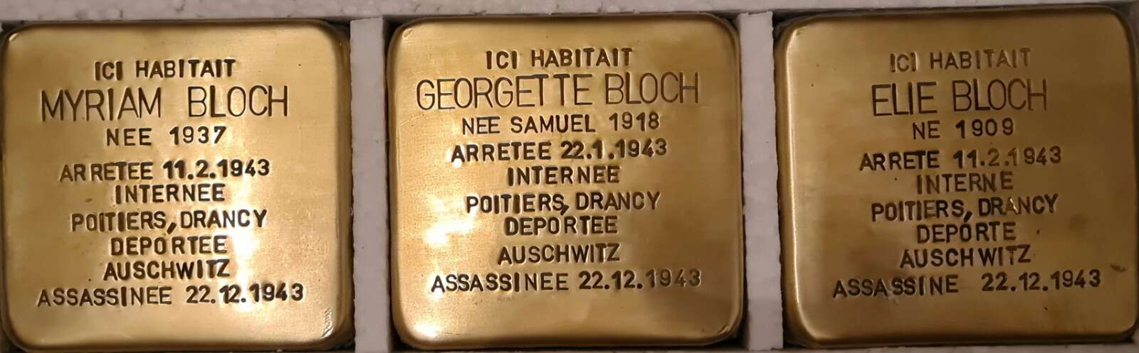 "אבני הנגף" שהוצבו מחוץ לבית המשפחה בעיירה באר, ומנציחות את הרב ומשפחתו