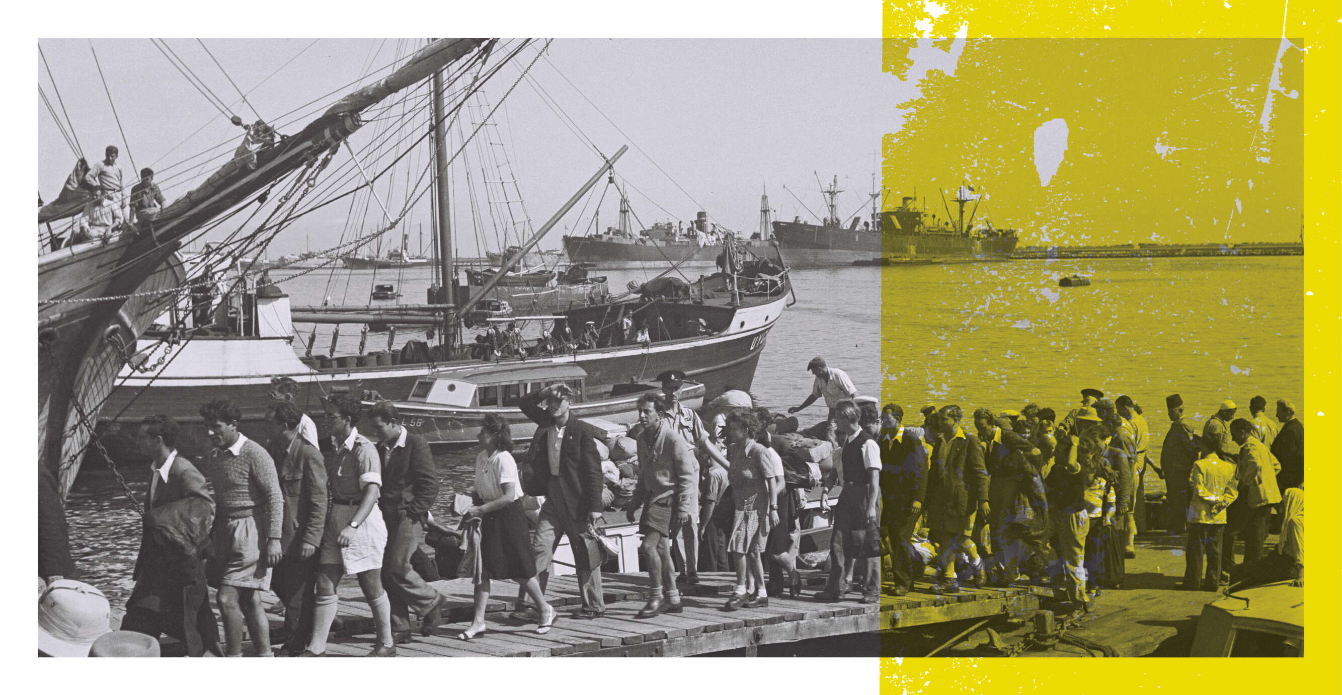 ניצולי שואה בנמל חיפה, 1946 | קלוגר זולטן - לע"מ ניצולי שואה בנמל חיפה, 1946 | קלוגר זולטן - לע"מ