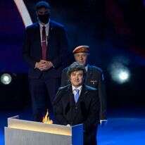 נשיא ארגנטינה, חאבייר מיליי, בטקס הדלקת המשואות ביום העצמאות ה-78 למדינת ישראל | חיים גולדברג, פלאש 90