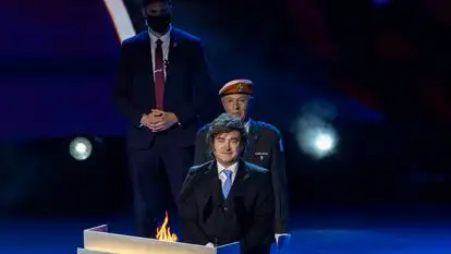 נשיא ארגנטינה, חאבייר מיליי, בטקס הדלקת המשואות ביום העצמאות ה-78 למדינת ישראל | חיים גולדברג, פלאש 90